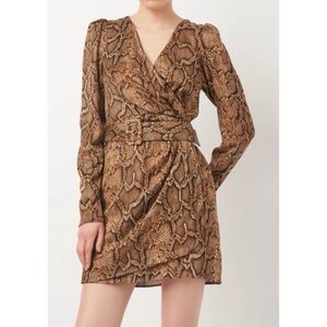 Zara Snake Print Long Sleeve Wrap Dress Brown